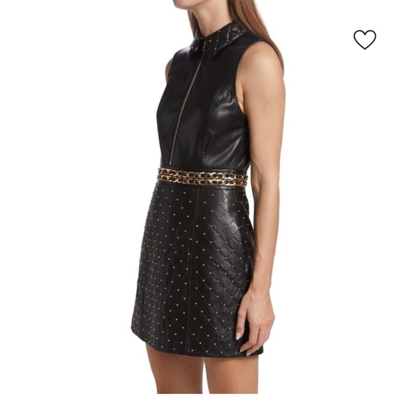 Alice + Olivia Black Leather Mini Dress with Gold Details - Picture 4 of 7
